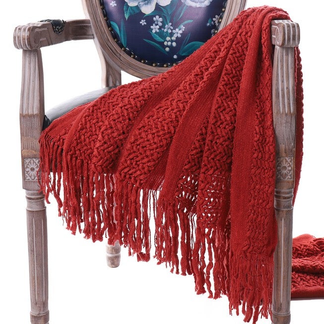 Battilo Home Solid Knit Mesh Tassels Throw Blanket Super Soft Warm Multi Color, 51 inches x 59 inches, , alternate image number 2
