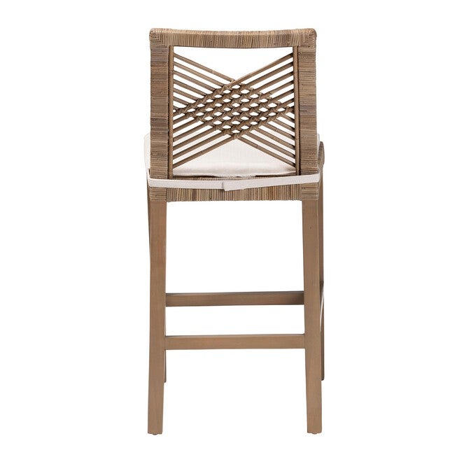 Poltak Modern Bohemian Grey Natural Kubu Rattan And Mahogany Wood Counter Stool, , alternate image number null