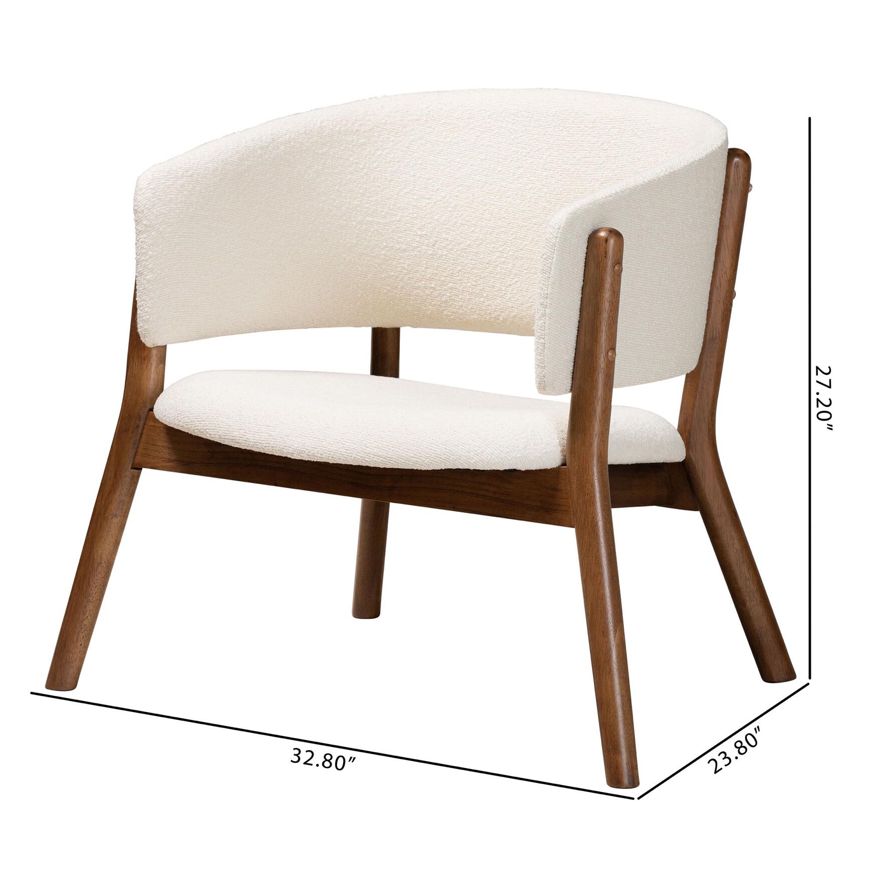 Baron Mid-Century Modern Cream Boucle Fabric Upholstered and Walnut Brown Finished Wood 2-Piece Living Room Accent Chair Set, , alternate image number 13