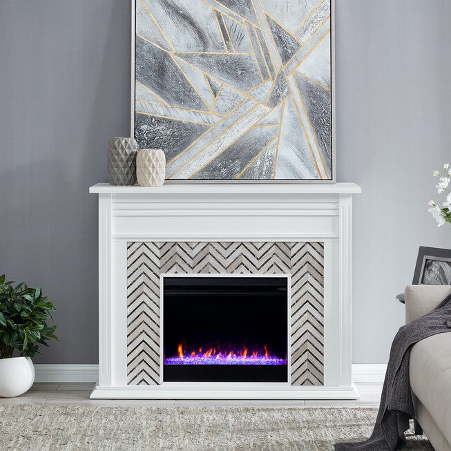 Hebbington Tiled Marble Fireplace, WHITE, hi-res image number null
