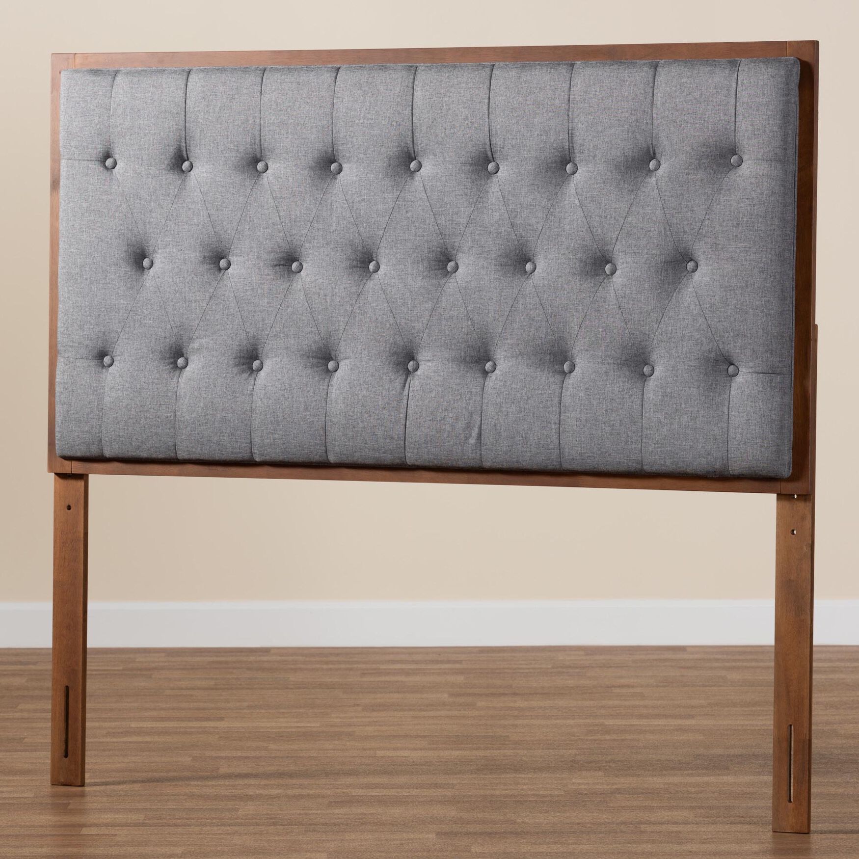 Harumi Classic And Traditional Grey Fabric And Walnut Brown Finished Wood King Size Headboard, , alternate image number 5