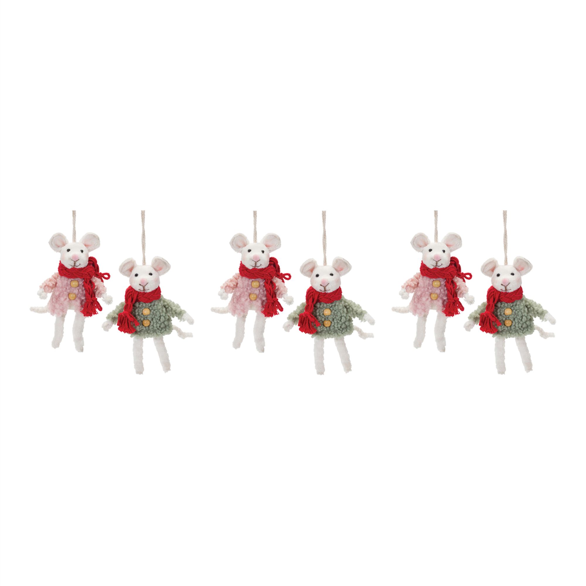 Winter Mouse Ornament (Set of 6), GREEN PINK WHITE, alternate image number 6