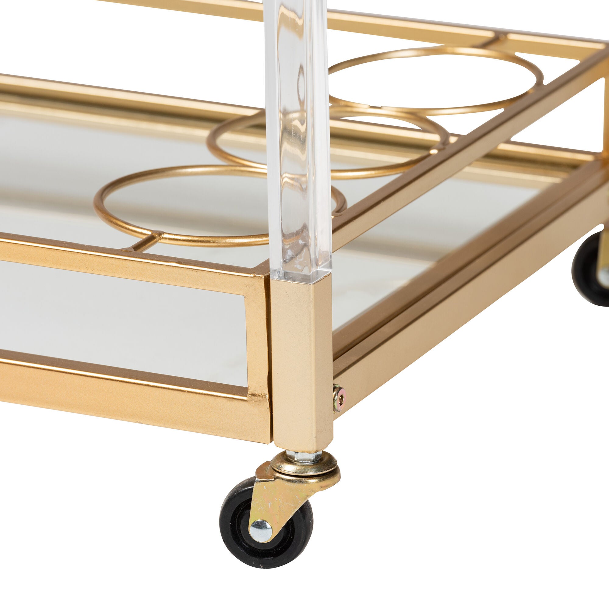 Savannah Contemporary Glam and Luxe Gold Metal and Glass Wine Cart, GOLD, alternate image number 6