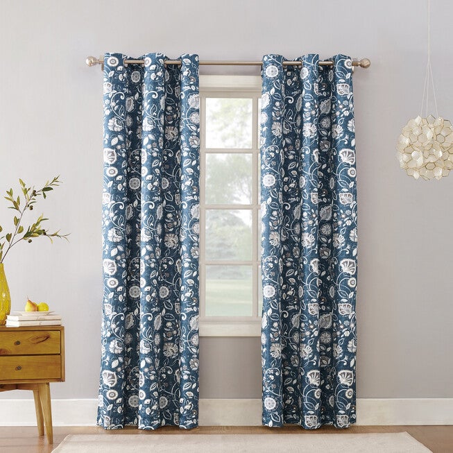 Sun-Zero Jorah Botanical Thermal Insulated Grommet Panel, BLUE, hi-res image number null