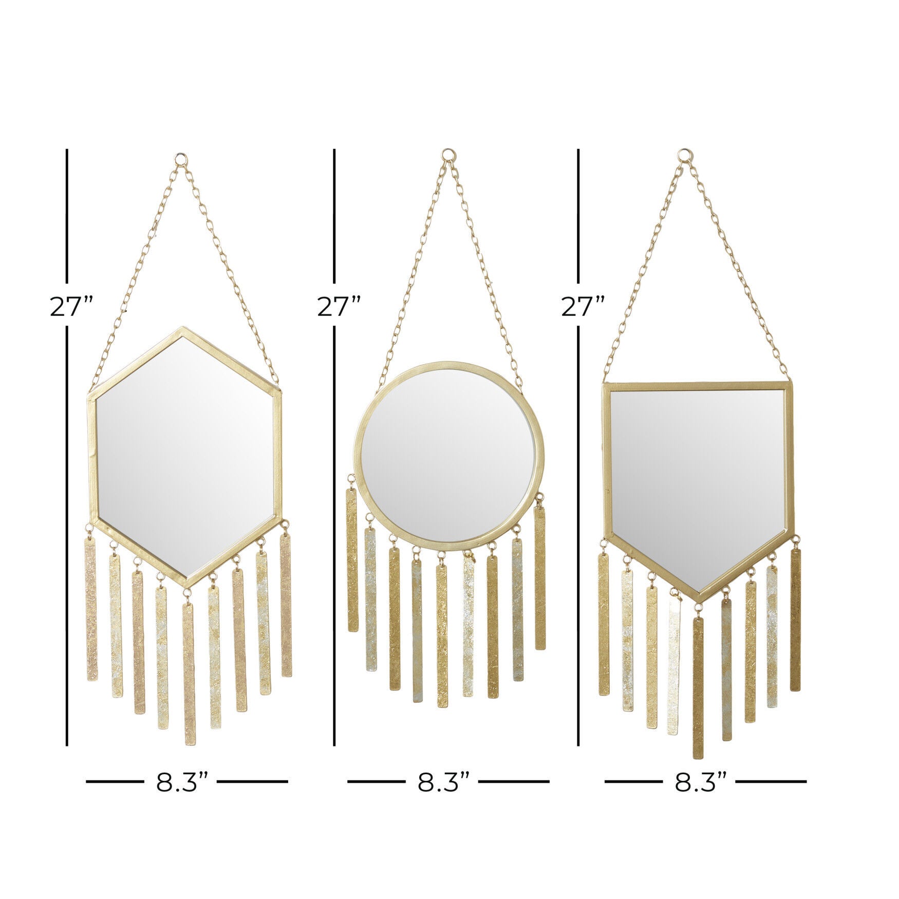 Set Of 3 Gold Metal Farmhouse Wall Mirror, , alternate image number 6
