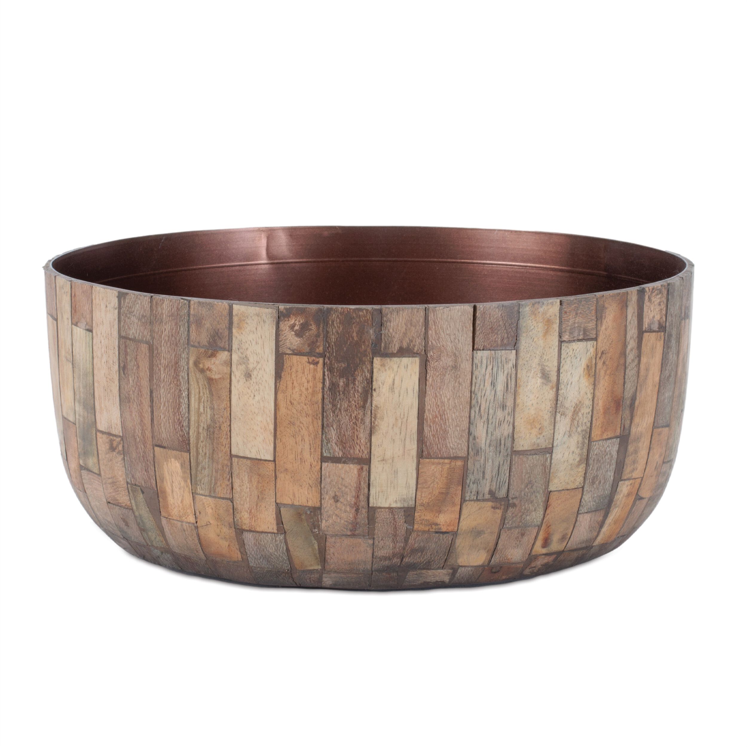 Round Wooden Bowl Planter Set of 2, BROWN, alternate image number 1