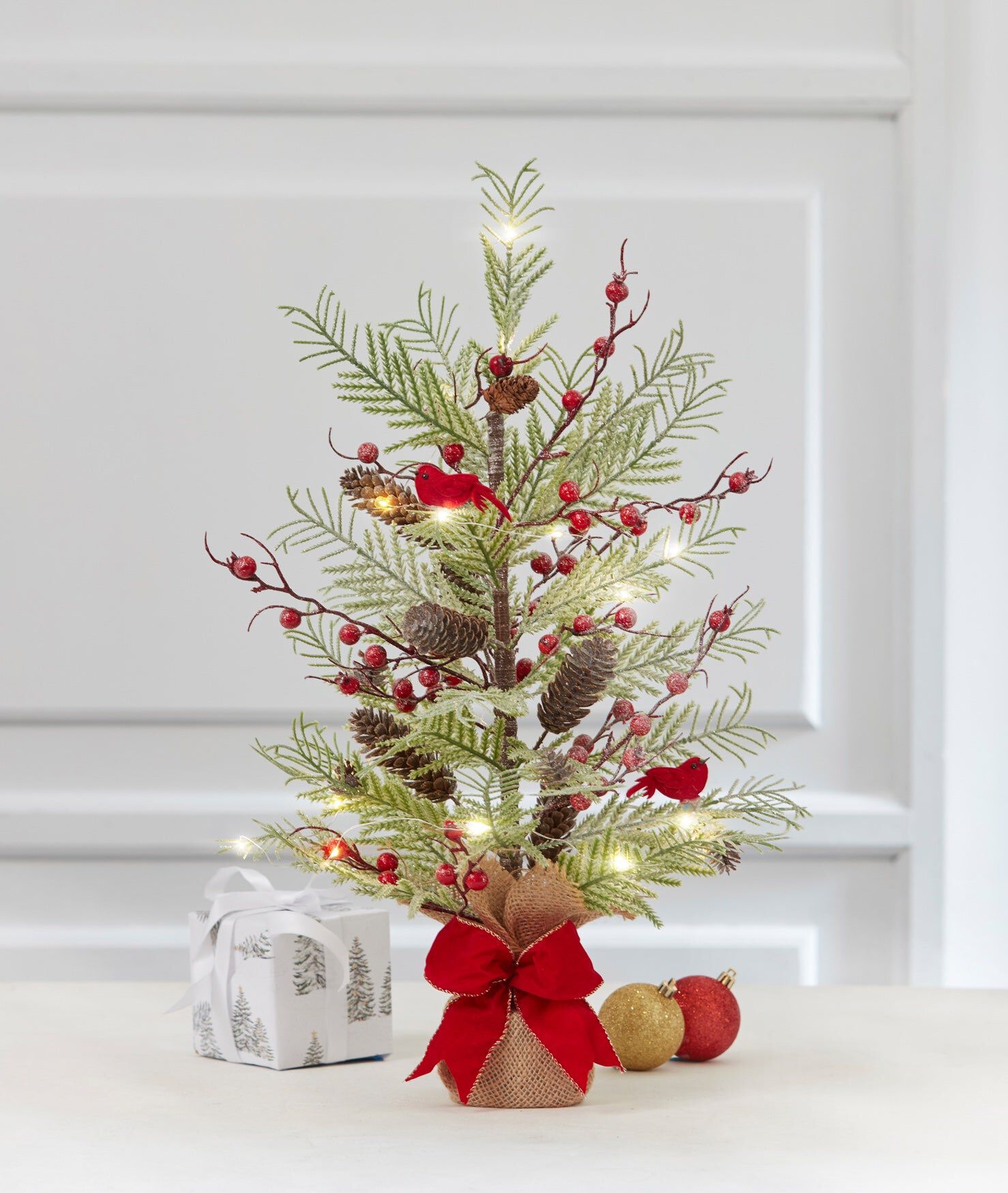 24 inches Cardinal Berries Tabletop Tree, GREEN, hi-res image number 0