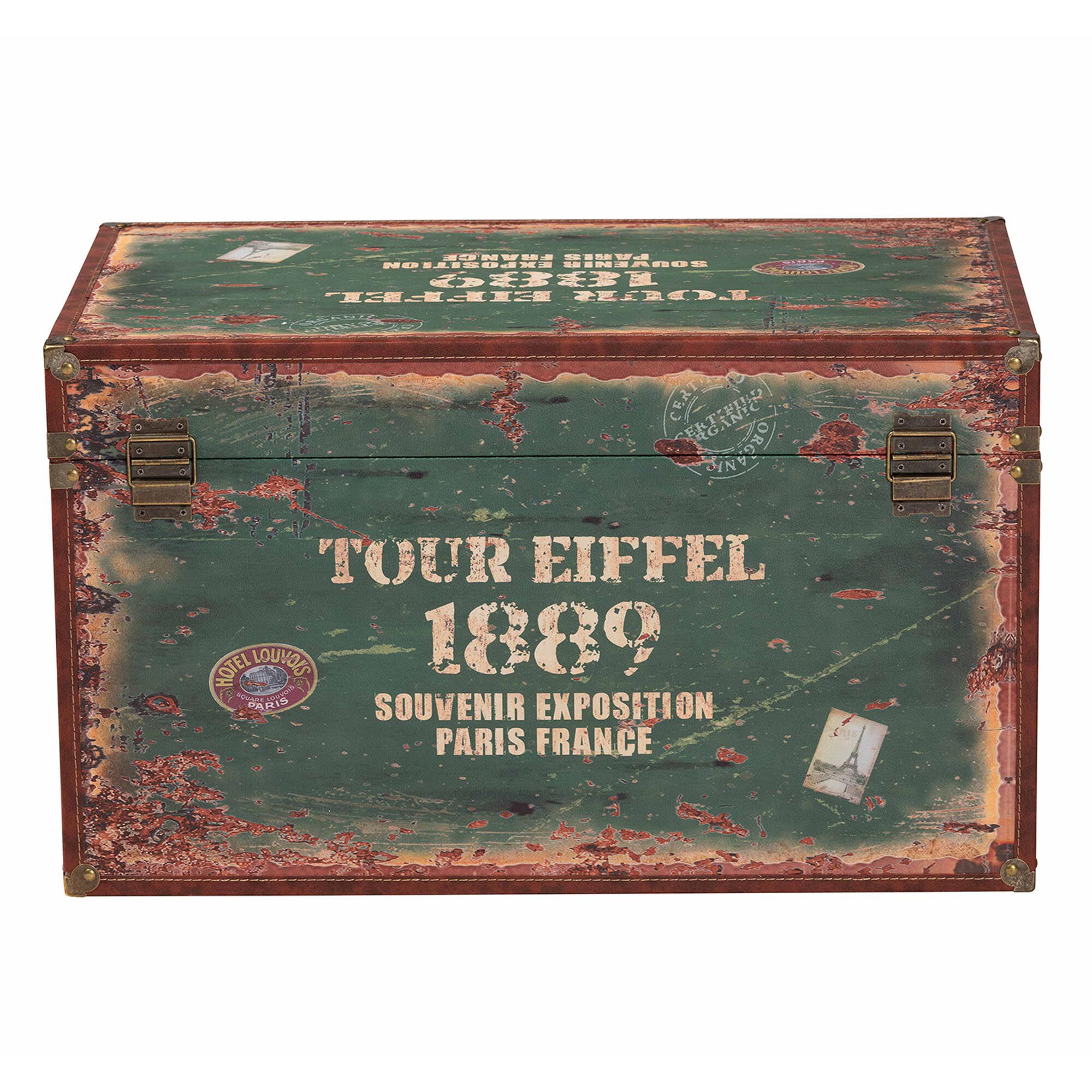 Sabeen Vintage Parisian Faux Leather and Wood 2-Piece Storage Trunk Set, GREEN, alternate image number 6