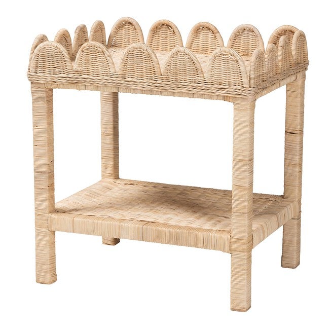 Sumana Bohemian Scallop Natural Rattan and Mahogany Side Table, NATURAL, alternate image number 2