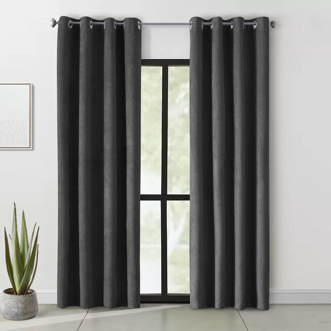 Navar Blackout Grommet Curtain Panel, BLACK, hi-res image number 0