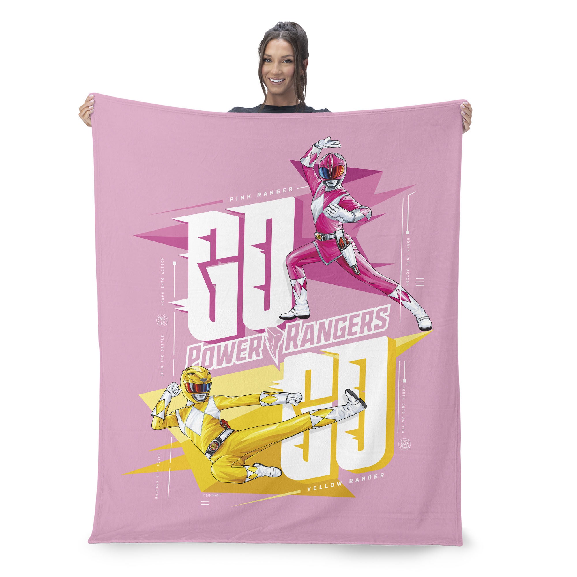 Hasbro Power Rangers Pink And Yellow Silk Touch Throw Blanket 40X50 Inches, POWER RANGER, on-hover image number 1