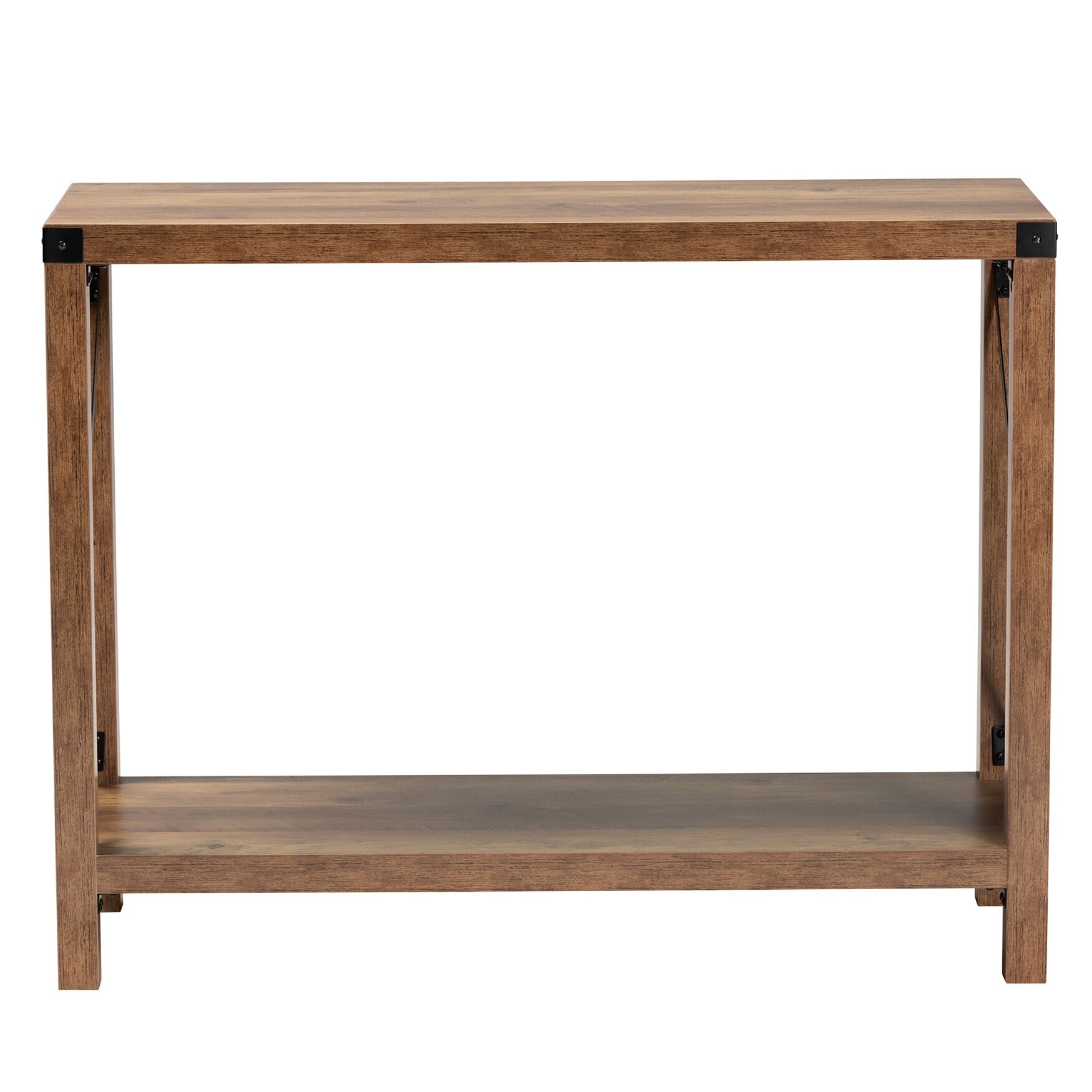 Rumi Modern Farmhouse Natural Brown Finished Wood And Black Metal Console Table, , on-hover image number 1