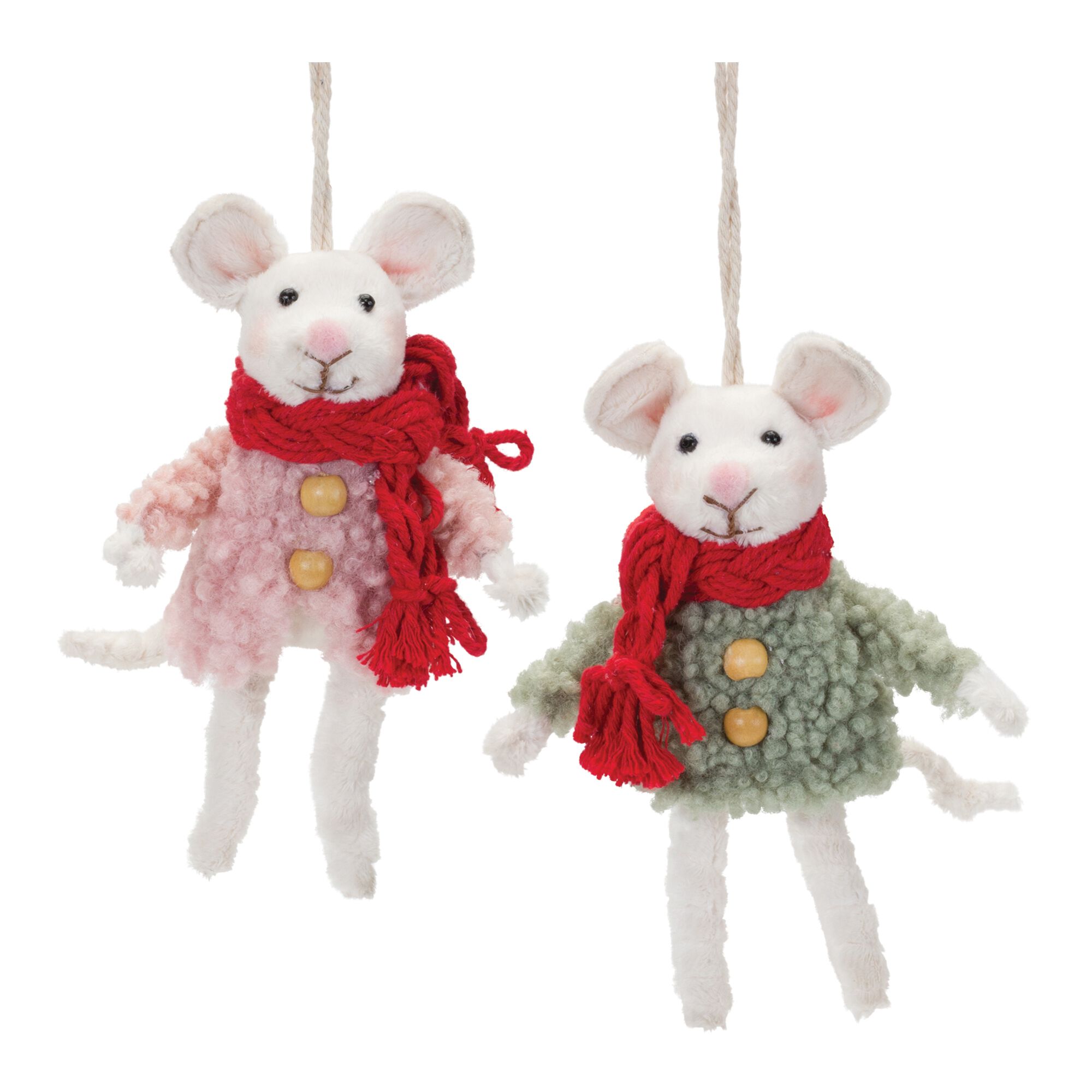 Winter Mouse Ornament (Set of 6), GREEN PINK WHITE, hi-res image number 0
