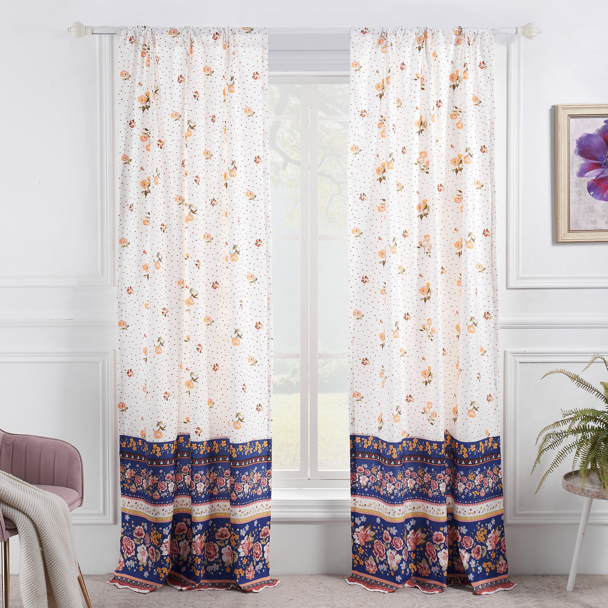Marsha Window Curtain Panels, Set of 2, 84 inches, BLUE, alternate image number 2