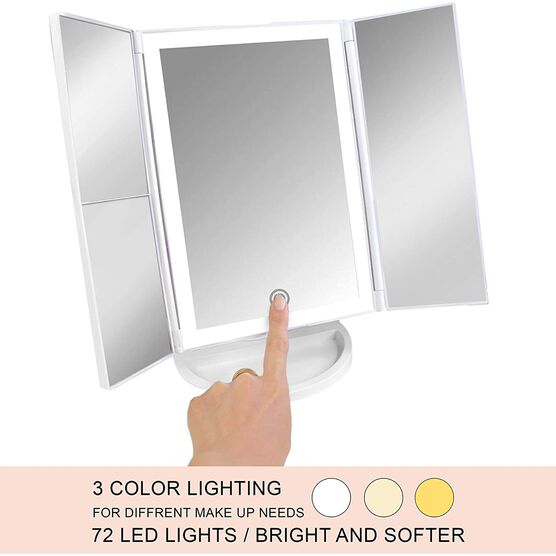 Tri-Fold Makeup Mirror With 3-Color Led Lighting, , alternate image number null