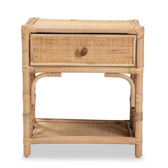 Camara Modern Bohemian Natural Brown Rattan 1-Drawer Nightstand, , alternate image number null