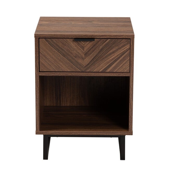 Sadia Modern Walnut Brown Finished Wood And Black Metal 1-Drawer End Table, , alternate image number 2