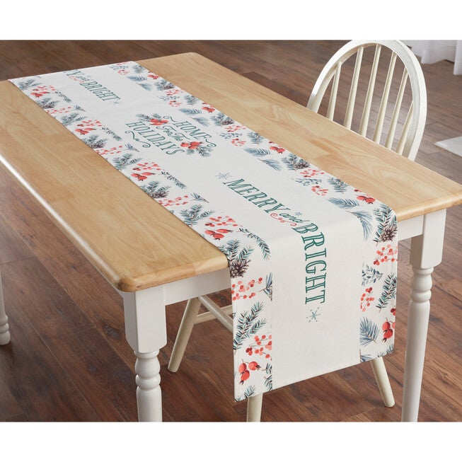 MERRY & BRIGHT TABLE RUNNER, WHITE, hi-res image number 0