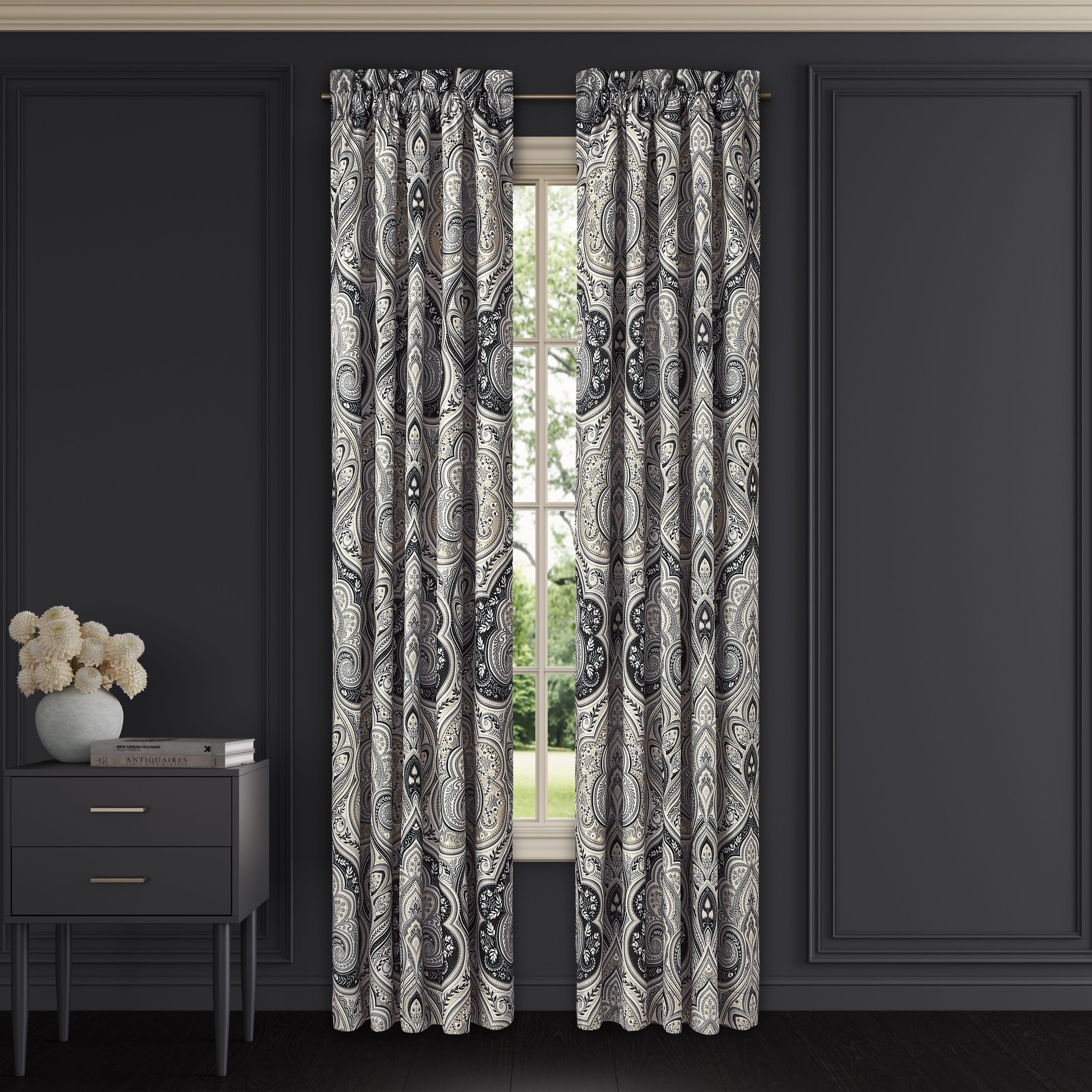 Messina 84 Inch Window Panel Pair, BLACK, alternate image number 1