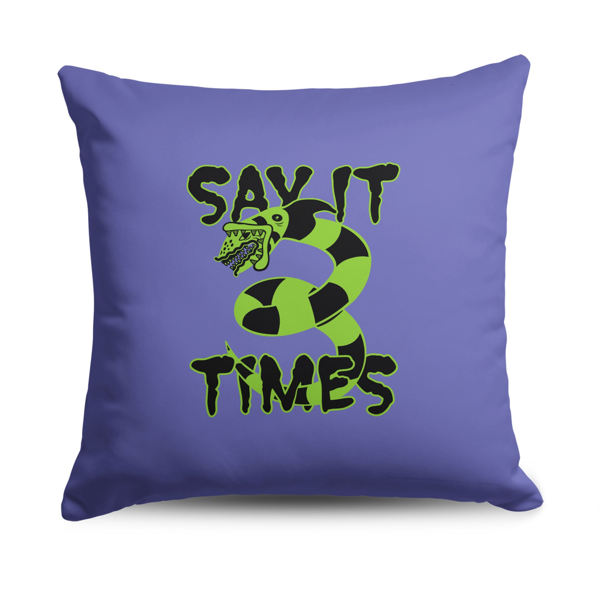 Warner Bros. Beetlejuice Three Times Throw Pillow 18X18 Inches, PURPLE, hi-res image number 0