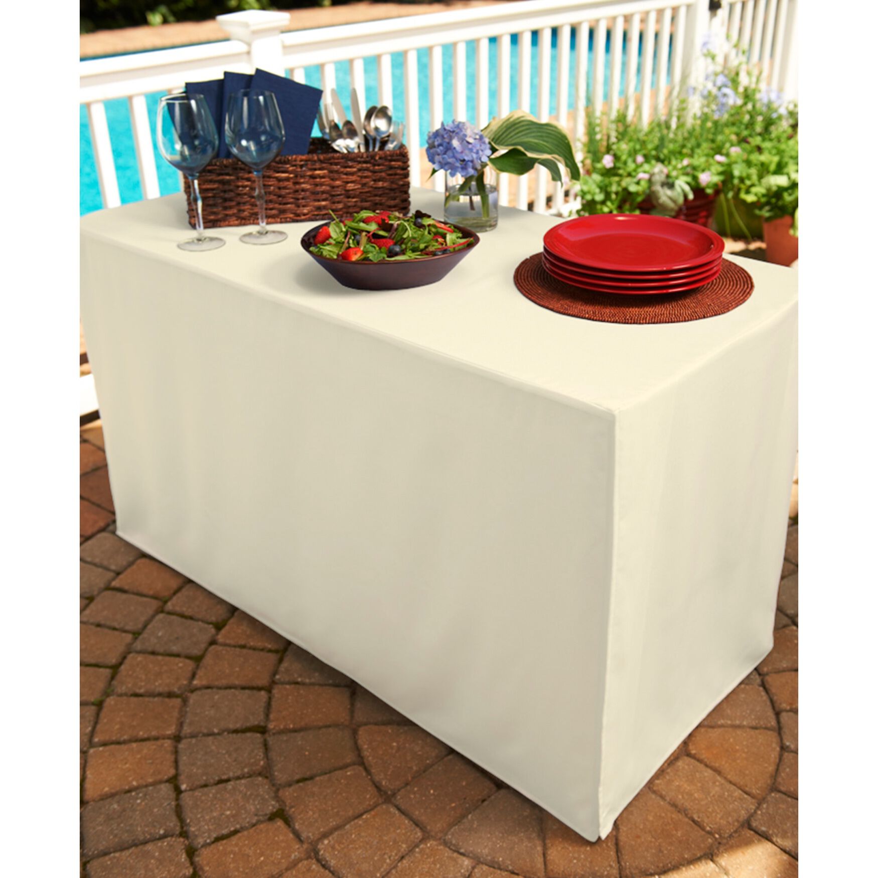 Fresh Ideas Table Cover for Folding Table, IVORY, hi-res image number 0