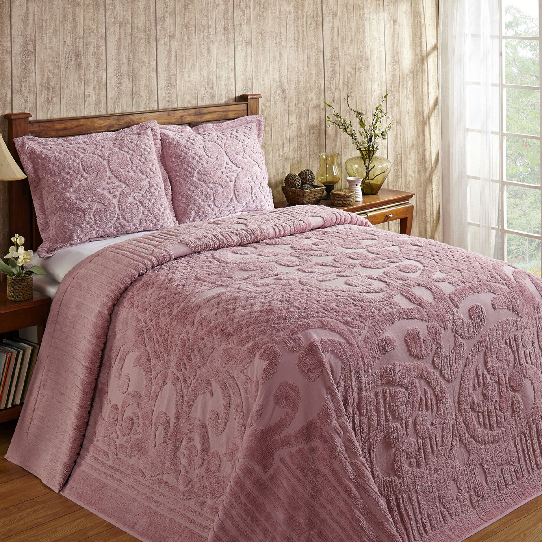 Ashton Collection 100% Cotton Medallion Bedspread Set, PINK, hi-res image number 0