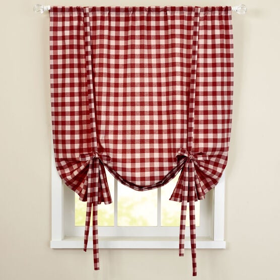 Buffalo Check Tie-Up Window Shade, BURGUNDY, hi-res image number null