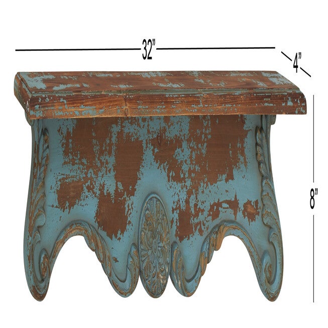 Blue Wood Rustic Wall Shelf Wall Shelf, , alternate image number null