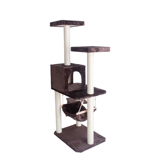 4 Level Gleepet Real Wood 57 inches Condo Cat Tree With Ramp, Hammock, , alternate image number null