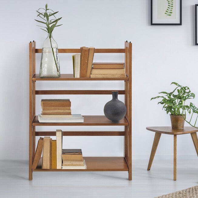 3-Shelf Folding Stackable Bookcase 27.5 inches Wide - Chestnut, , alternate image number 8