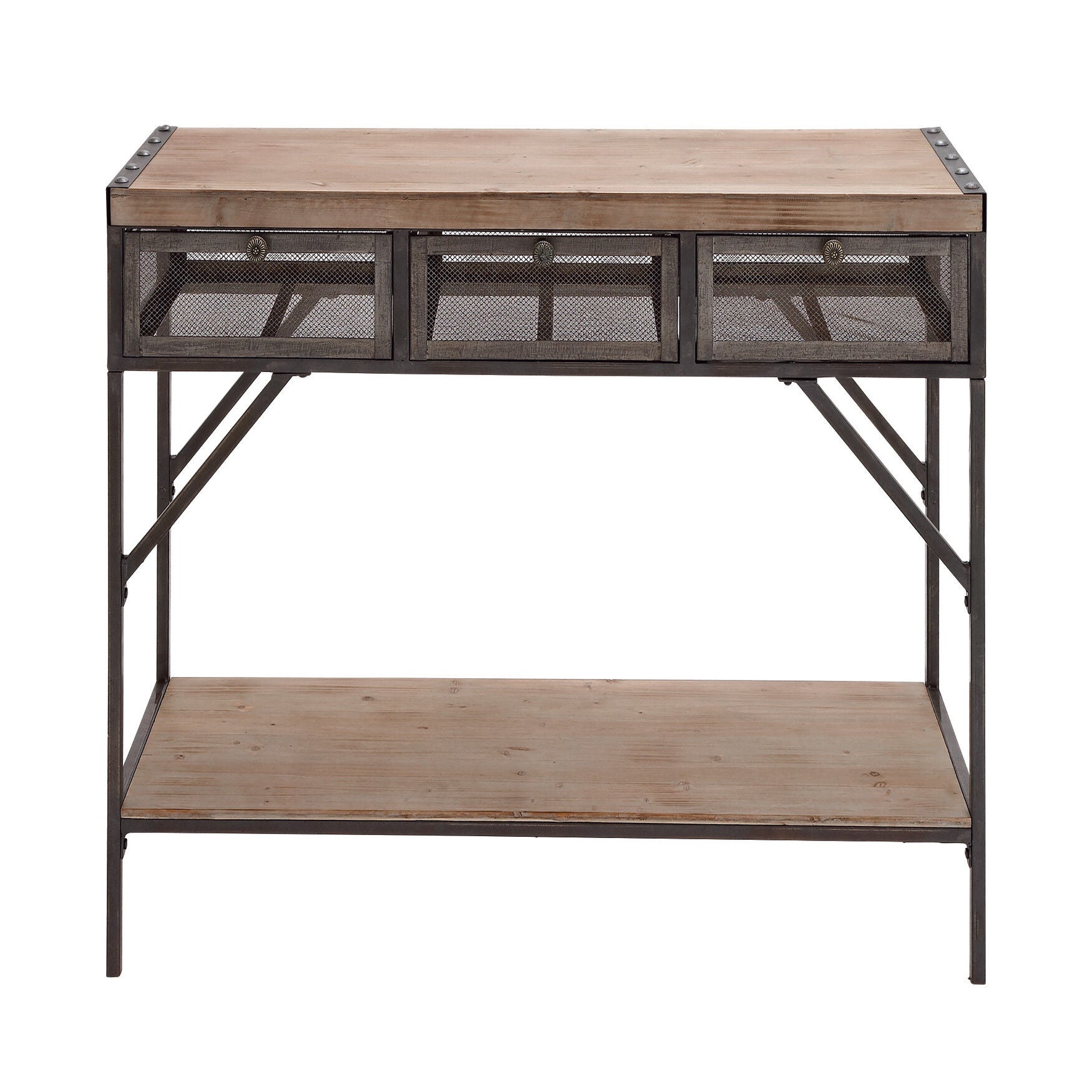 Brown Industrial Metal Console Table, 32 x 43, BROWN, hi-res image number 0