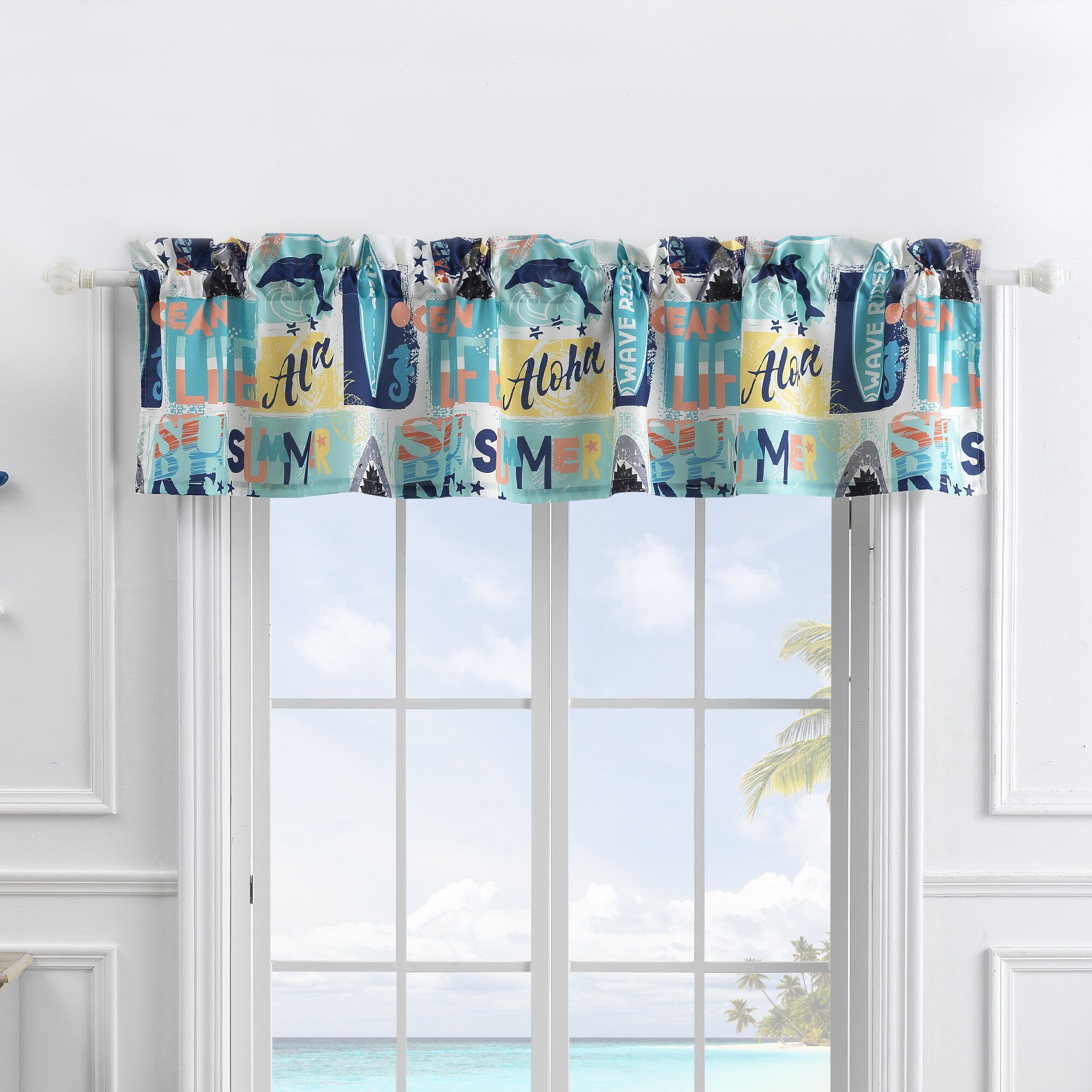 Wave Rider Window Treatment Valance Curtains, BLUE, alternate image number 2
