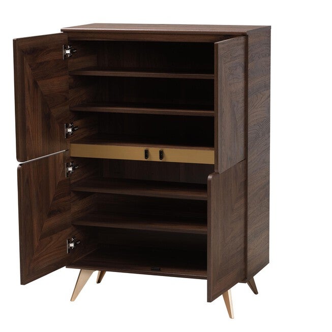 Graceland Mid-Century Modern Transitional Walnut Brown Finished Wood Shoe Cabinet, , on-hover image number null