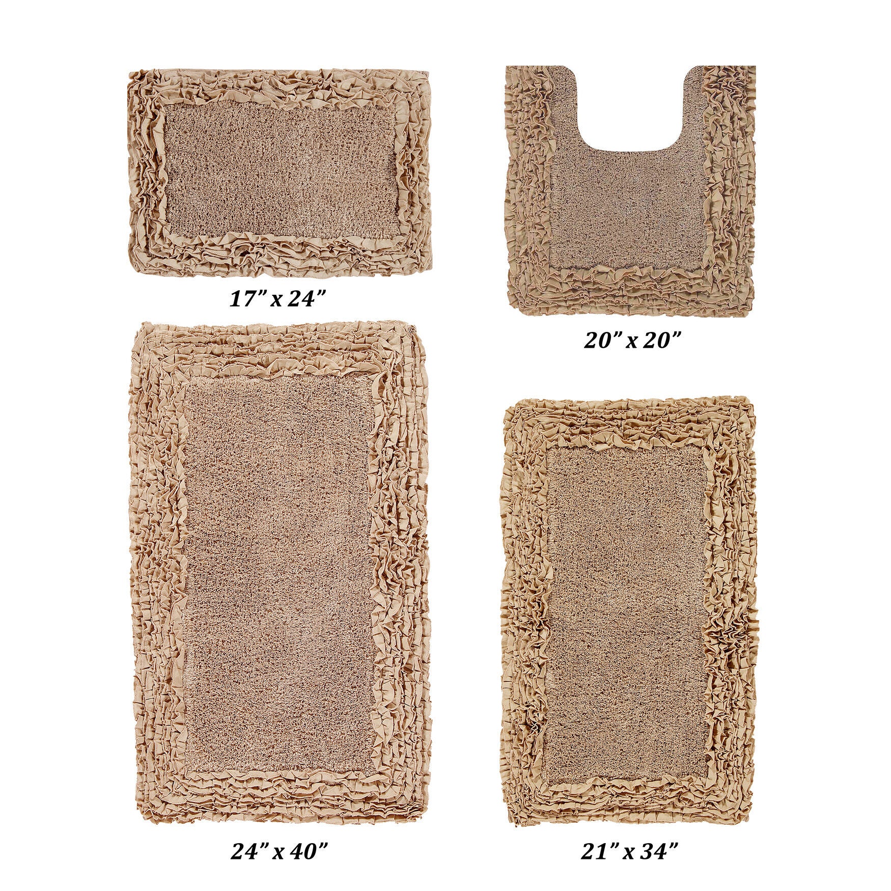 Shaggy Border Bath Rug Mat, 4 Pc Set, (17 inches X 24 inches | 20 inches X 20 inches | 21 inches X 34 inches | 24 inches X 40 inches), BEIGE, hi-res image number 0