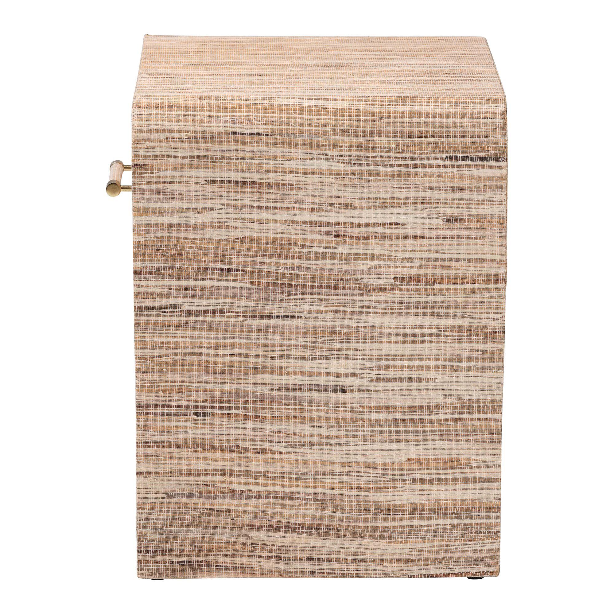 Callan Bohemian Woven Natural Grasscloth 1-Drawer Nightstand, NATURAL/GOLD, alternate image number 4