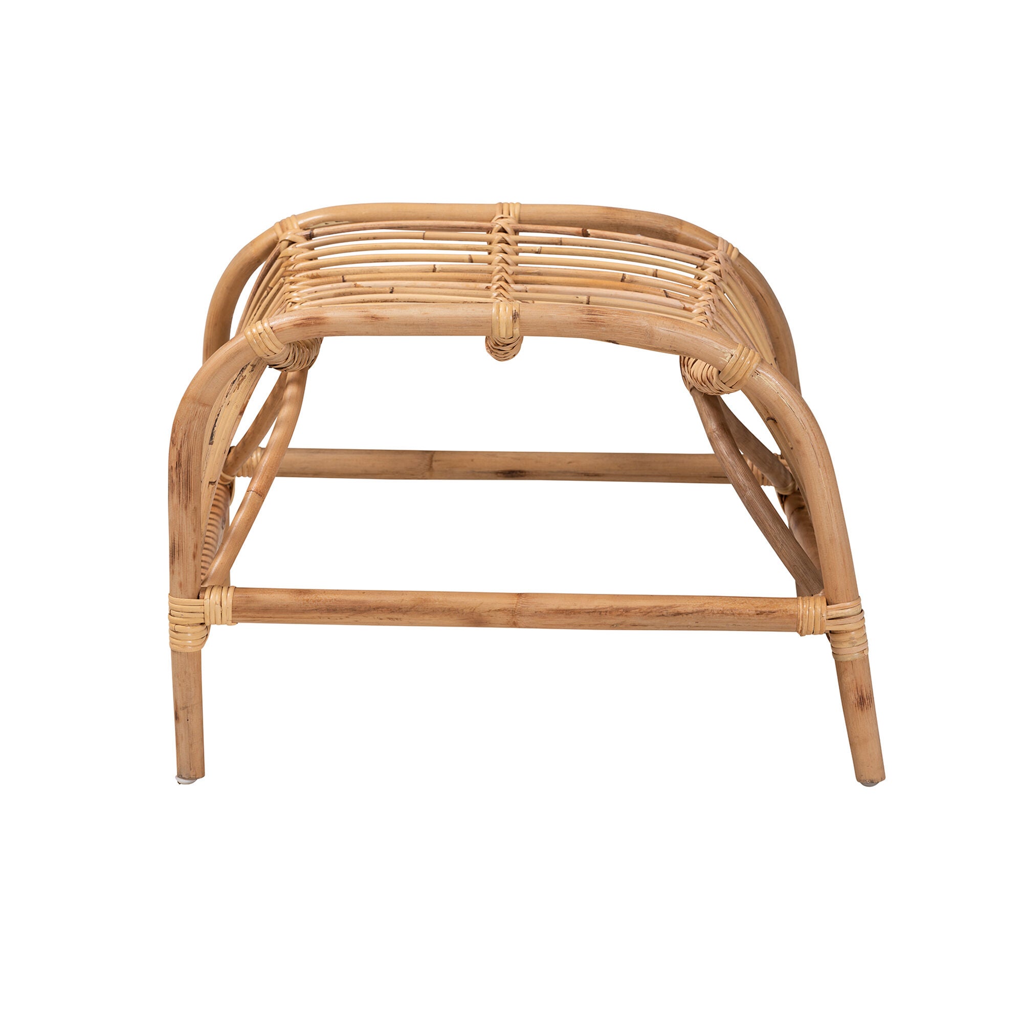Lamaria Modern Bohmenian Natural Brown Antique Rattan Footstool, NATURAL BROWN, alternate image number 3