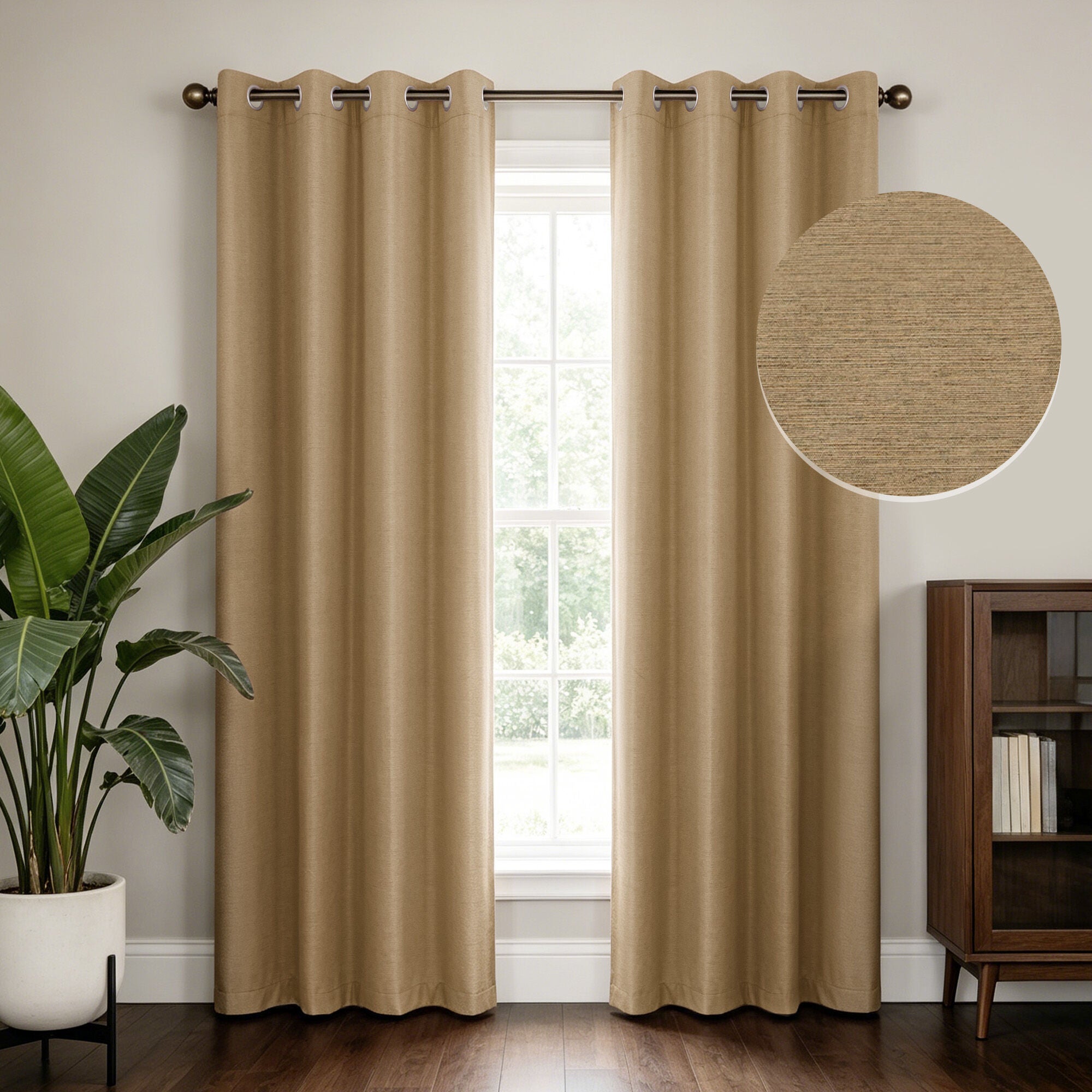 Brushed 100% Blackout Grommet Pair, TAUPE, hi-res image number 0
