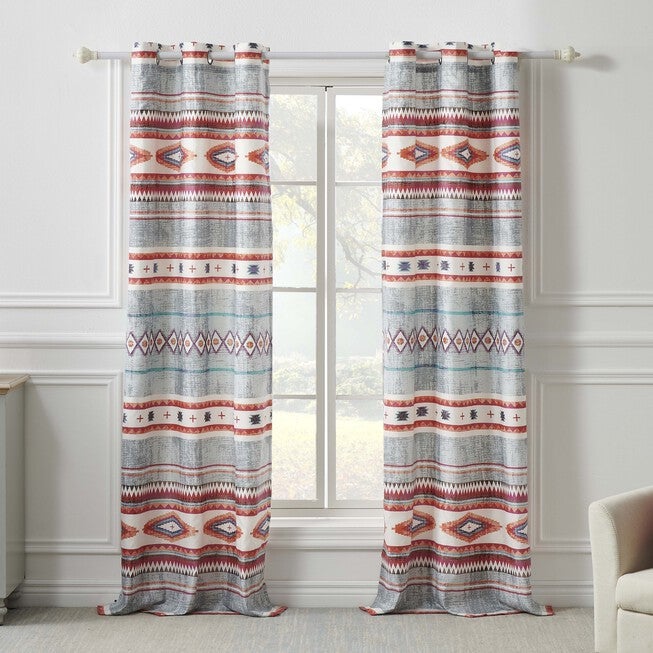 Kiva Western Boho Curtain Panels, Set Of 2 With Tiebacks, STONE, hi-res image number null