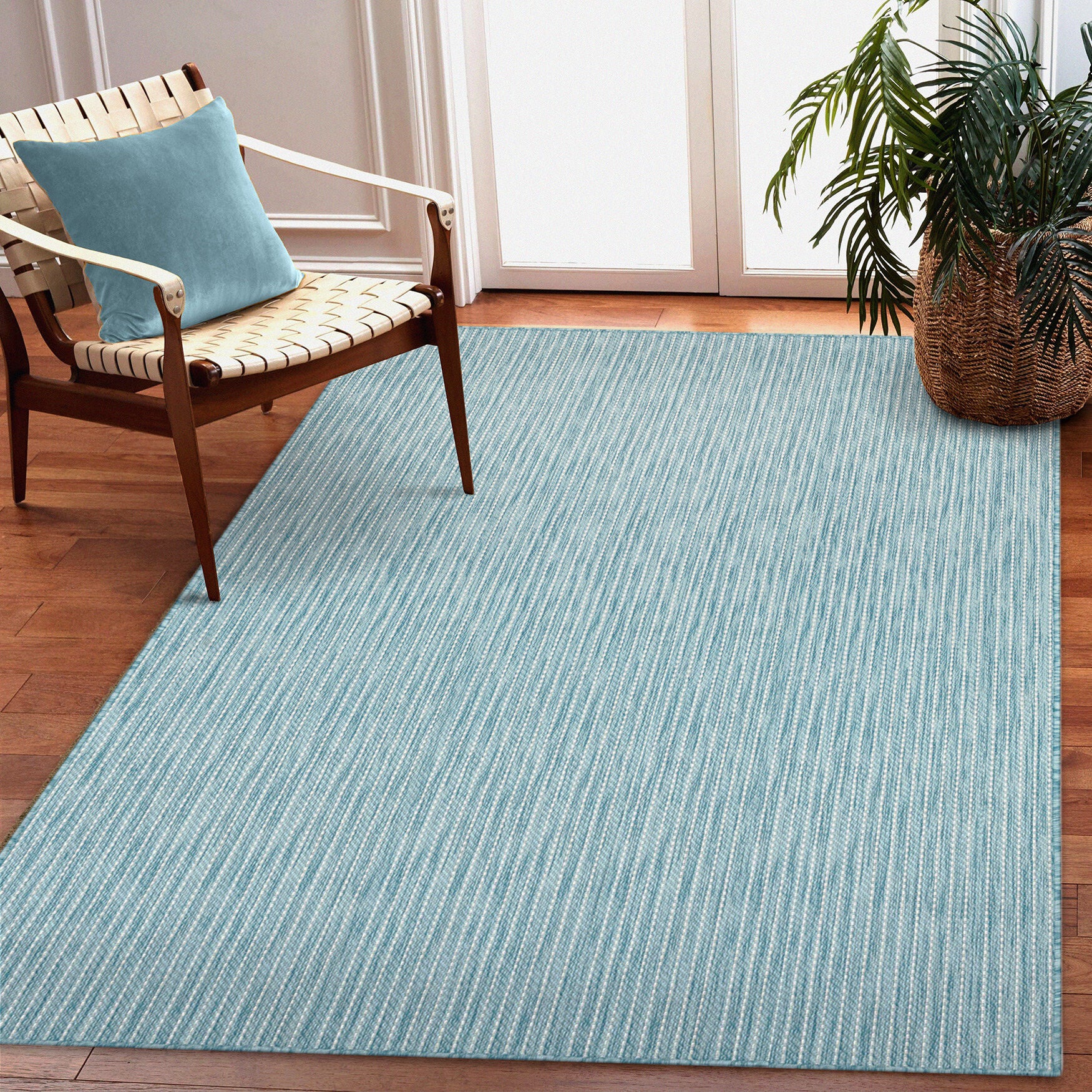 Carmel Texture Stripe Indoor/Outdoor Area Rug Aqua, , alternate image number 4