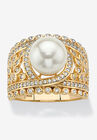 Gold over Sterling Silver Simulated Pearl and Cubic Zirconia Ring, GOLD, hi-res image number 0
