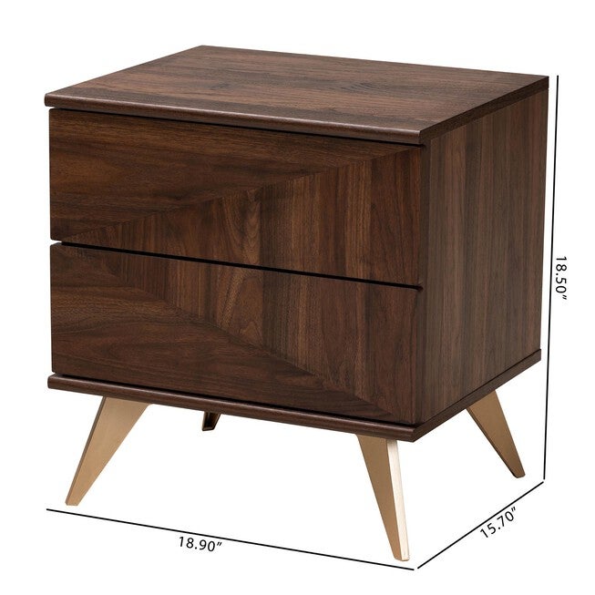 Graceland Mid-Century Modern Transitional Walnut Brown Finished Wood 2-Drawer Nightstand, , alternate image number null