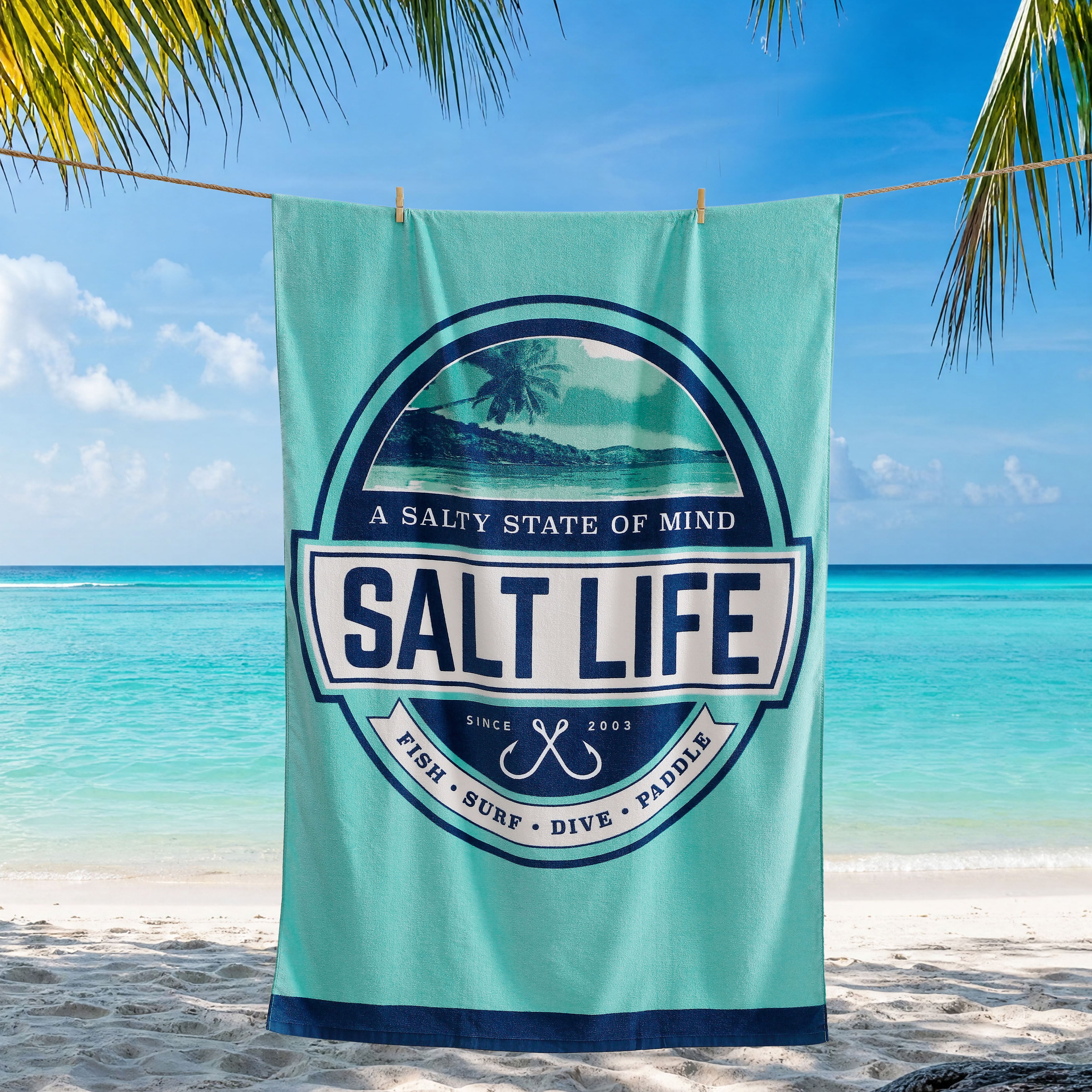 Salty State Of Mind Beach Towel, AQUA, alternate image number 1