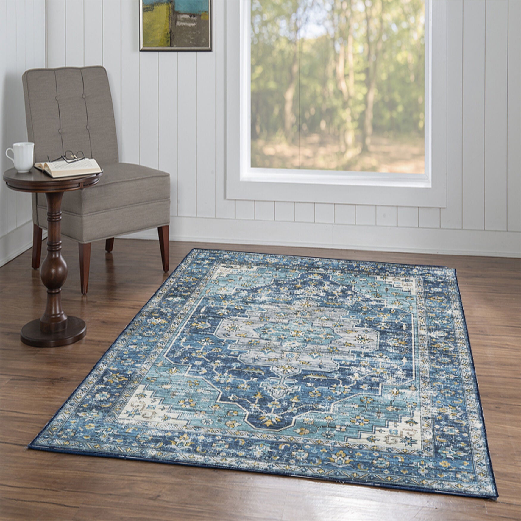 Washable Sariah Teal/Ivory Rug, , alternate image number 4
