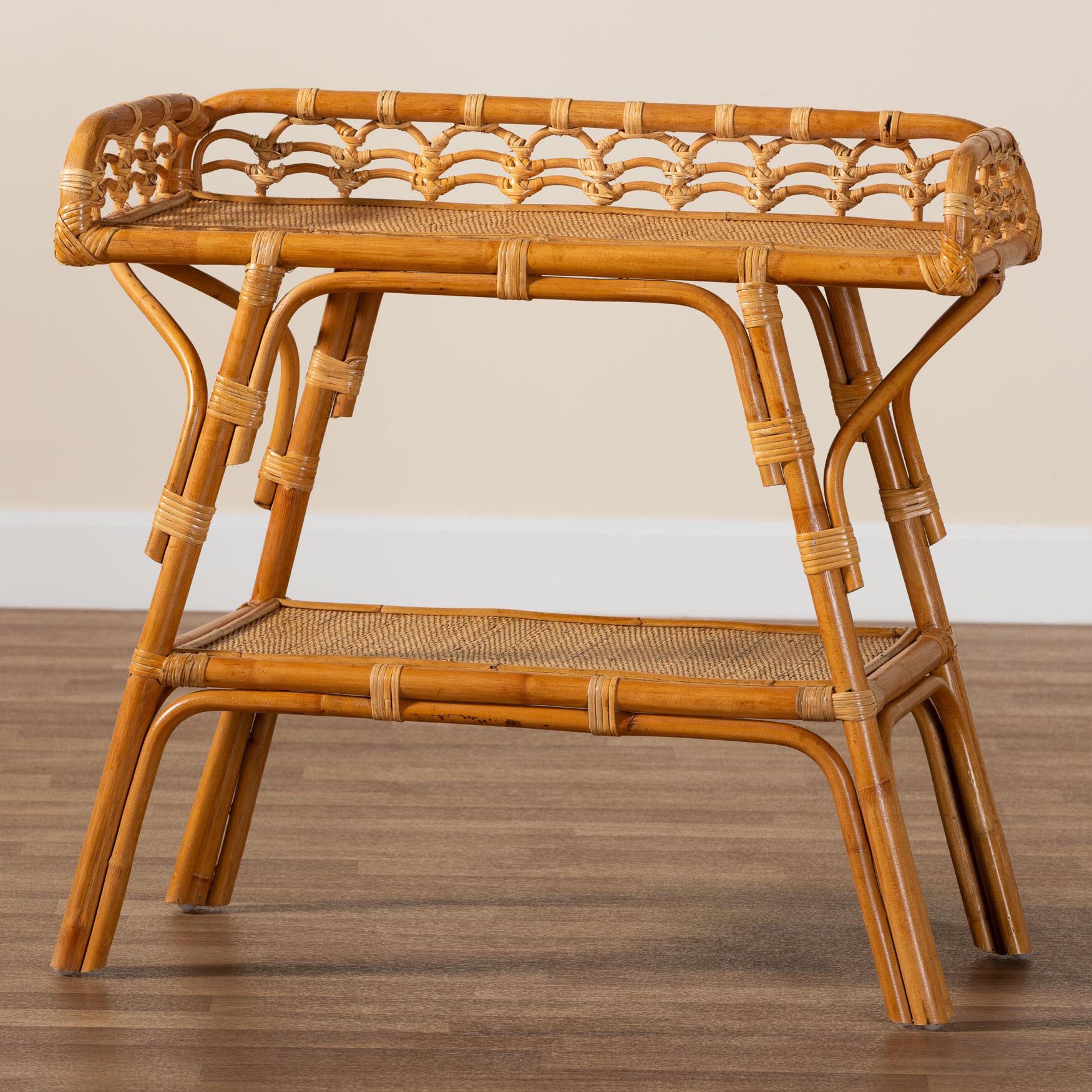 Nayana Modern Bohemian Natural Rattan 2-Tier Console Table, , alternate image number 14