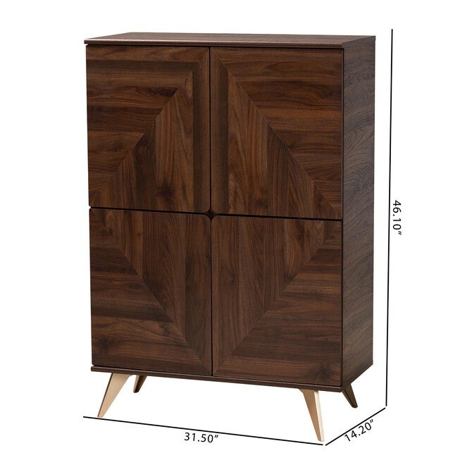 Graceland Mid-Century Modern Transitional Walnut Brown Finished Wood Shoe Cabinet, , alternate image number null