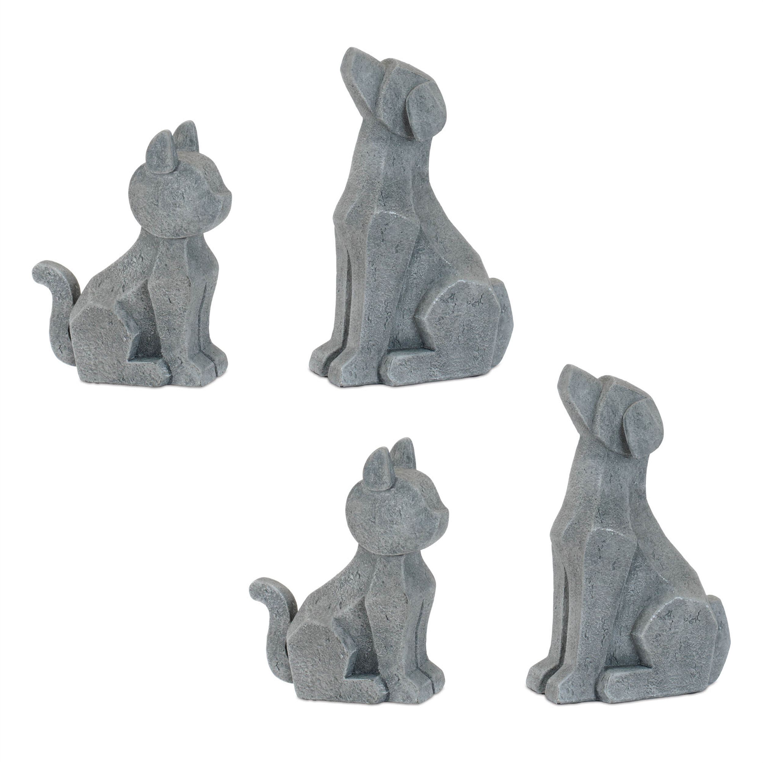 Modern Sitting Dog and Cat Figurine Set of 4, GRAY, alternate image number 4