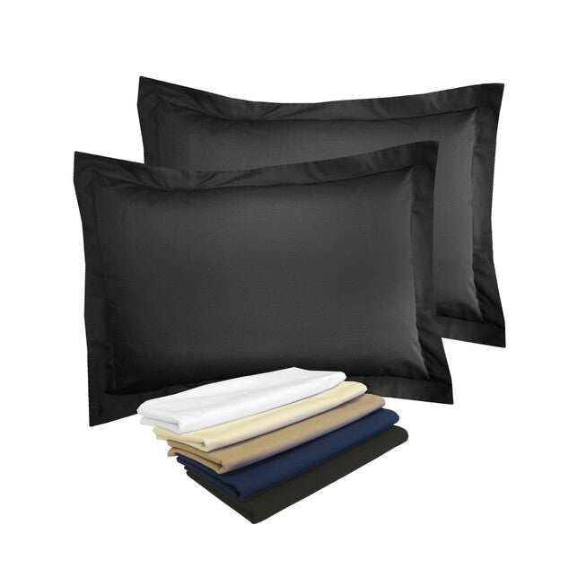 Fresh Ideas Poplin Tailored 2-Pack Black Pillow Sham, BLACK, hi-res image number 0