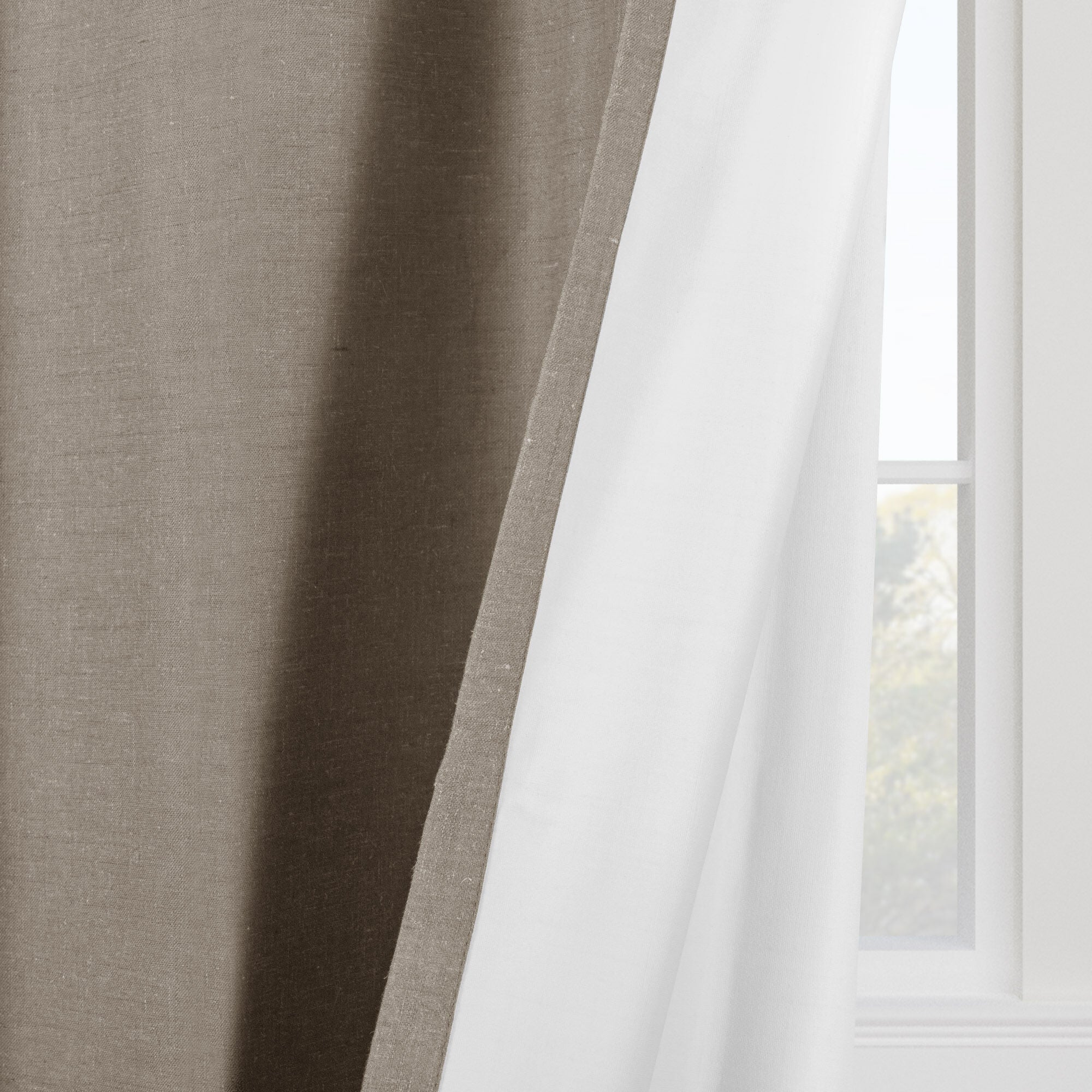 Linen Slub 100% Blackout Grommet Pair, TAUPE, on-hover image number 1