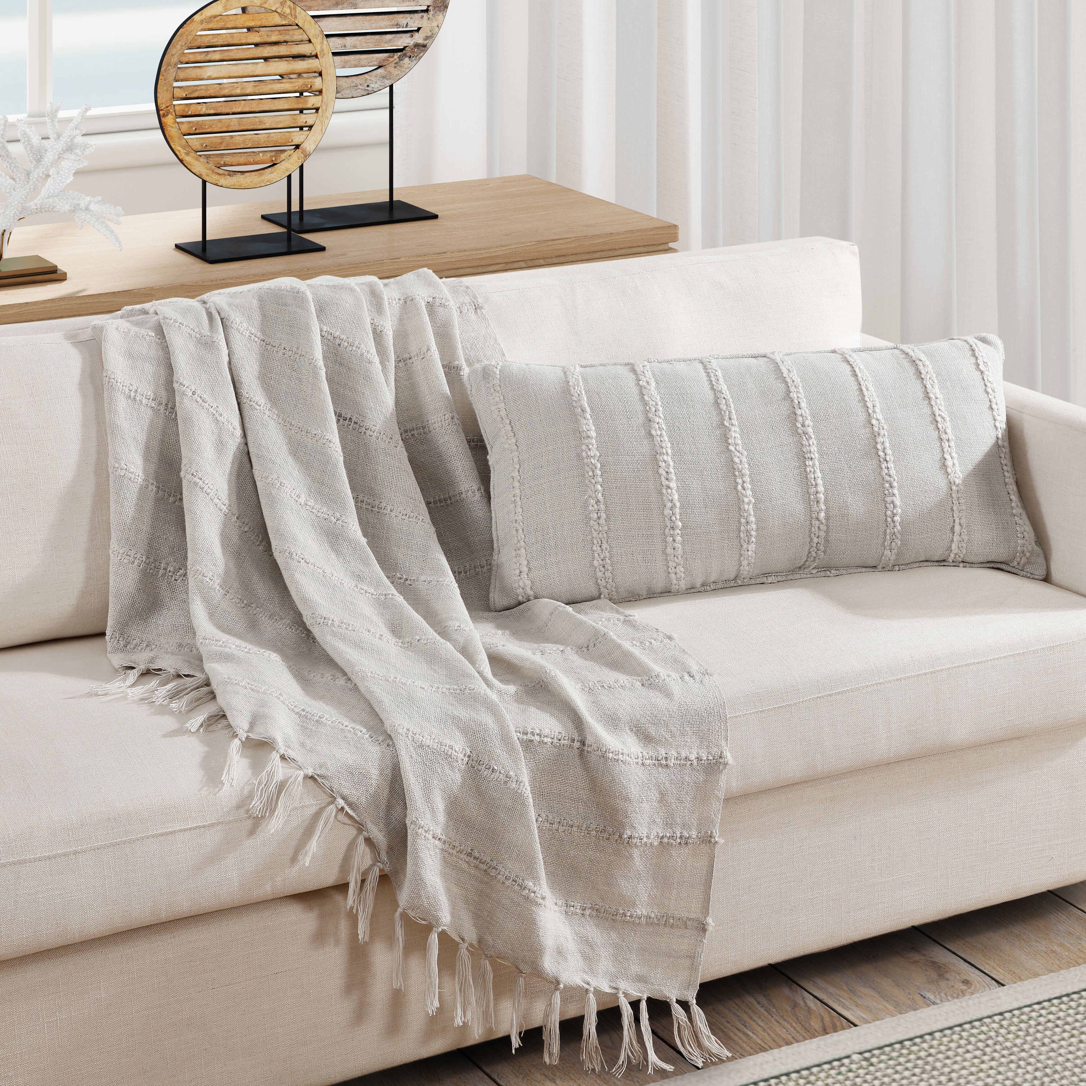 REEF BOUDOIR DECORATIVE THROW PILLOW, GREY, hi-res image number 0