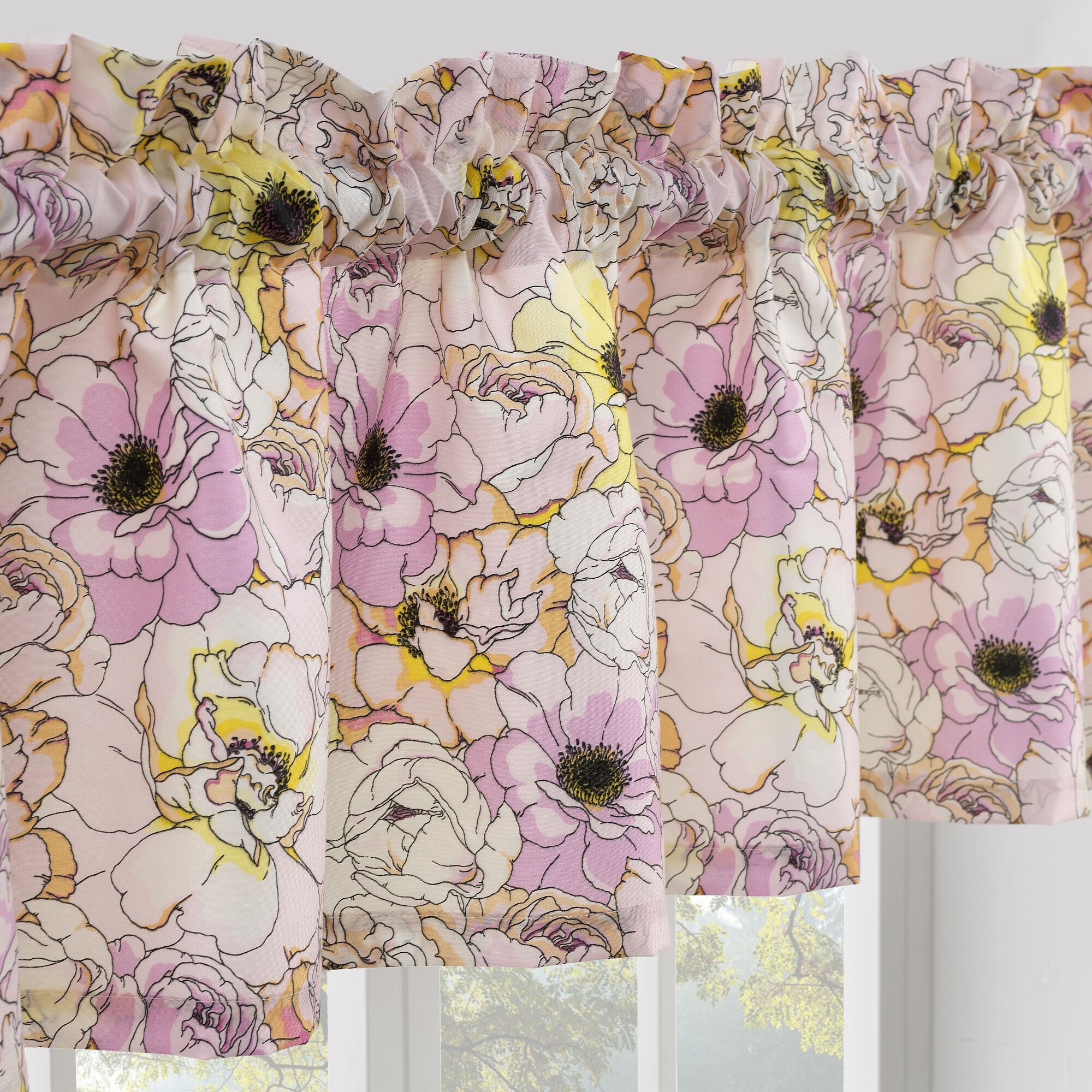 Misty Bloom Window Treatment Valance Curtains, PINK, alternate image number 3